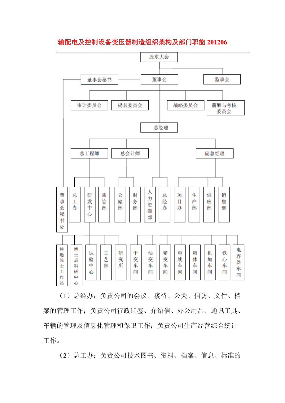 输配电及控制设备变压器制造组织架构及部门职能06